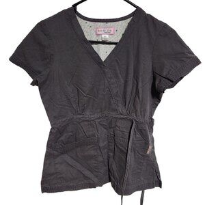 Koi Scrub Top Womens Size XS Gray Short Sleeve Medical Nursing Work Uniform
